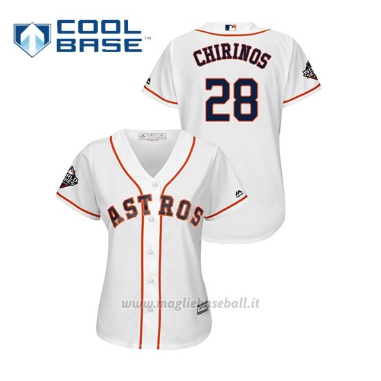 Maglia Baseball Donna Houston Astros 28 Robinson Chirinos 2019 World Series Bound Cool Base Bianco